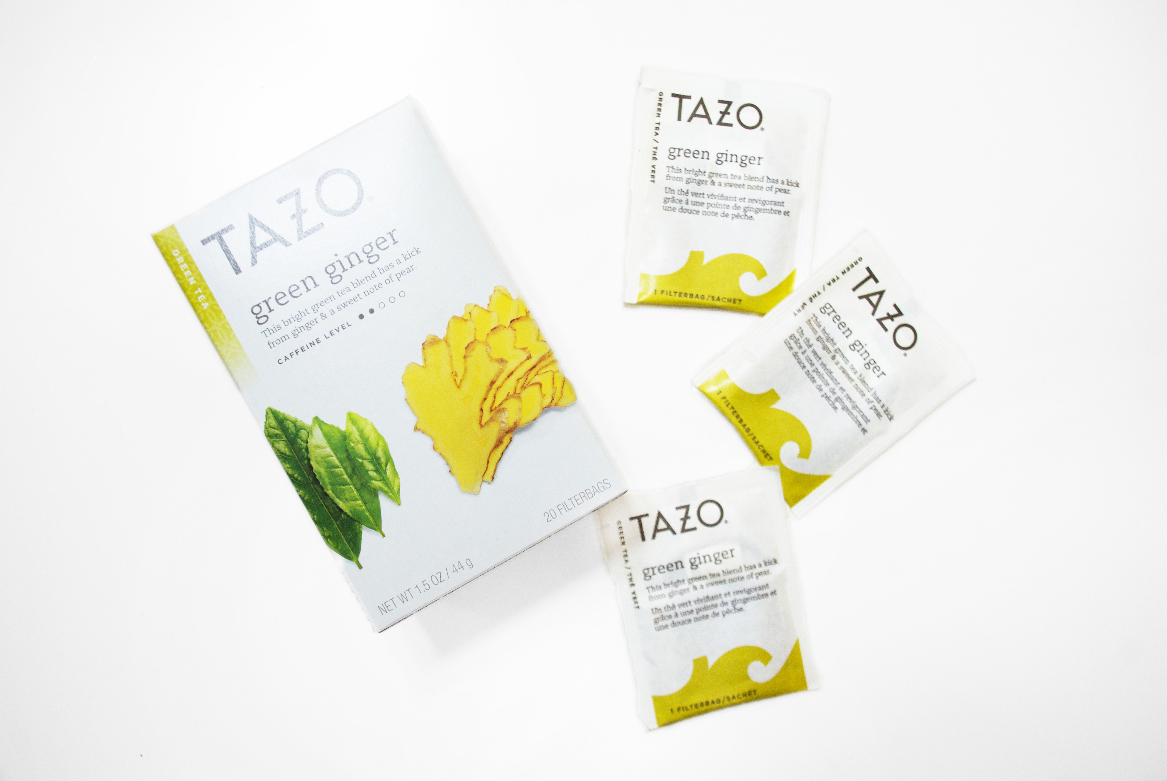TAZO green ginger tea packets with box