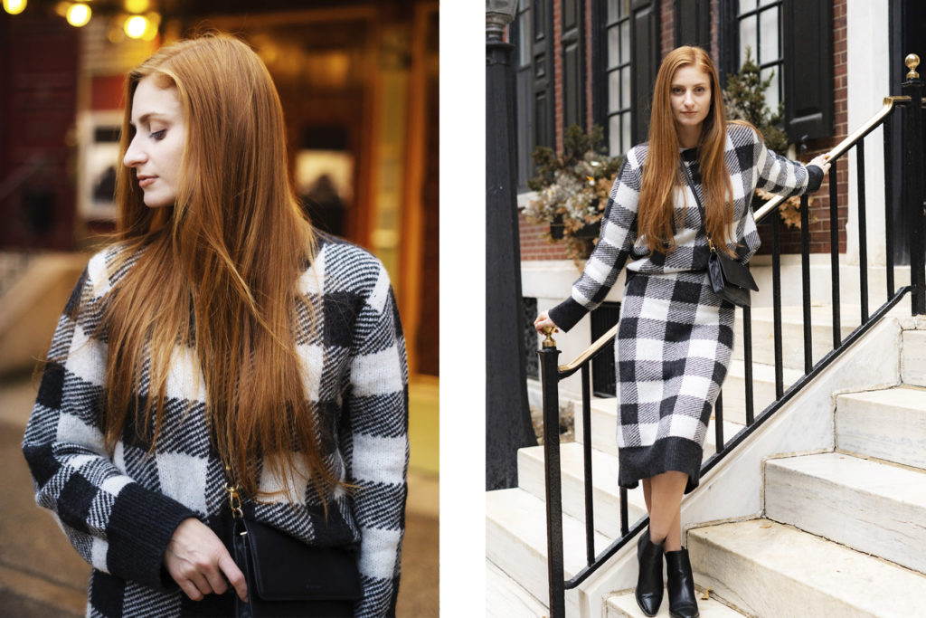 Redhead Erin of She's Red Haute wearing matching set on steps
